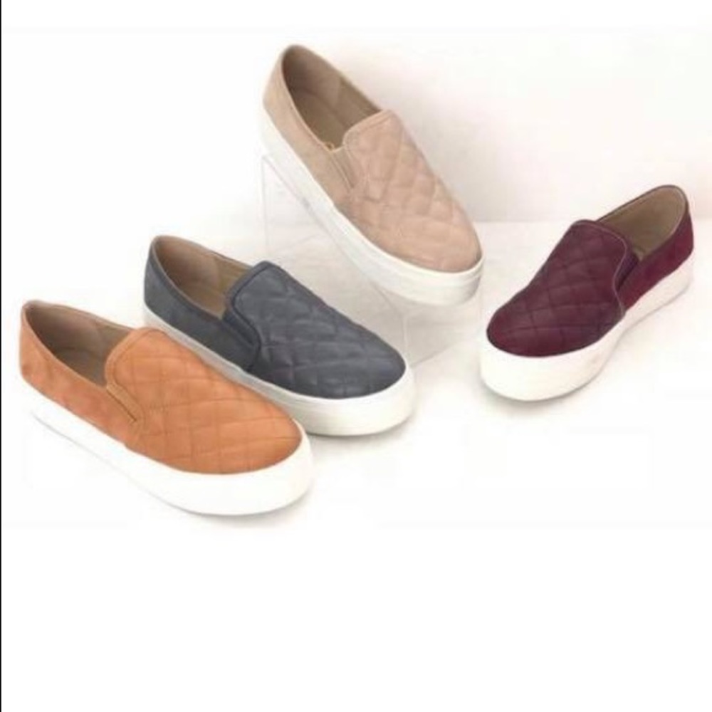 Quilted Platform Slide Sneakers, Camel, Size 6.5